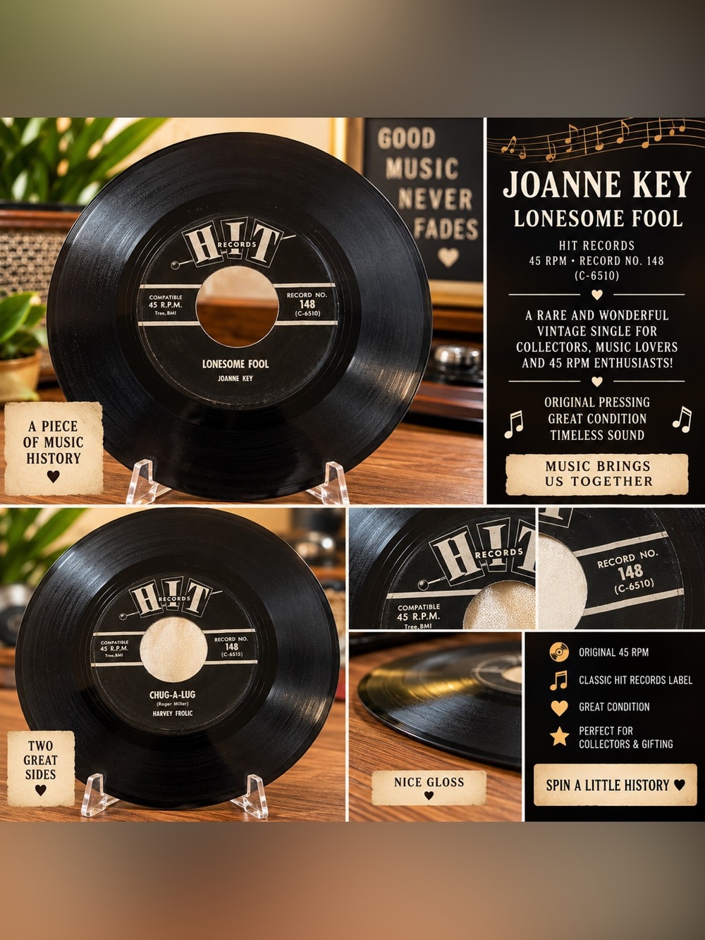 1964 HIT Records 148 Joanne Key Lonesome Fool / Harvey Frolic Chug-A-Lug 45 RPM